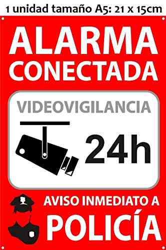 Cartel PVC 21 x 29 cm x 1 mm A4 Alarma conectada aviso inmediato a policía