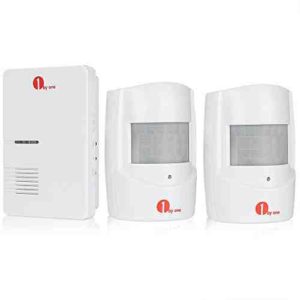 1byone Alarma de seguridad, Sensor de movimiento inalámbrico del sistema de seguridad para casa, 2 sensores & 1 receptor con enchufe